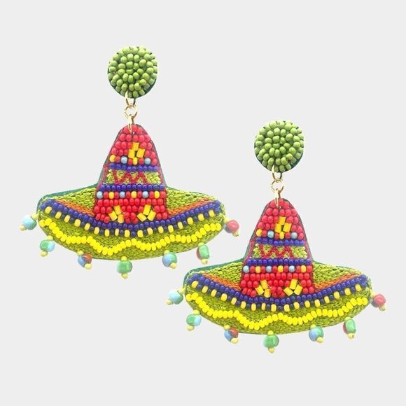 Sombrero Felt Back Seed Beaded Dangle Earrings - Picture 3 of 5